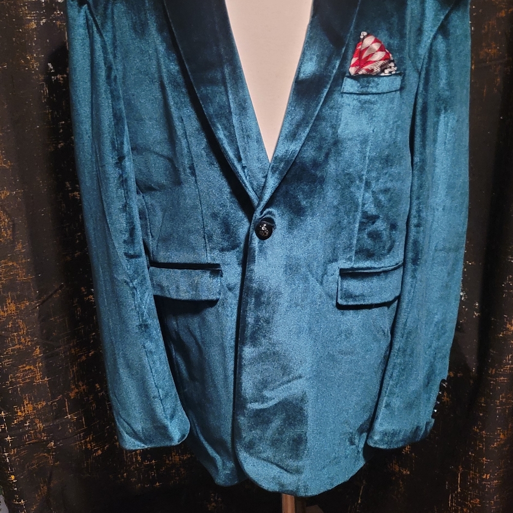 Elegant Teal Velvet Blazer